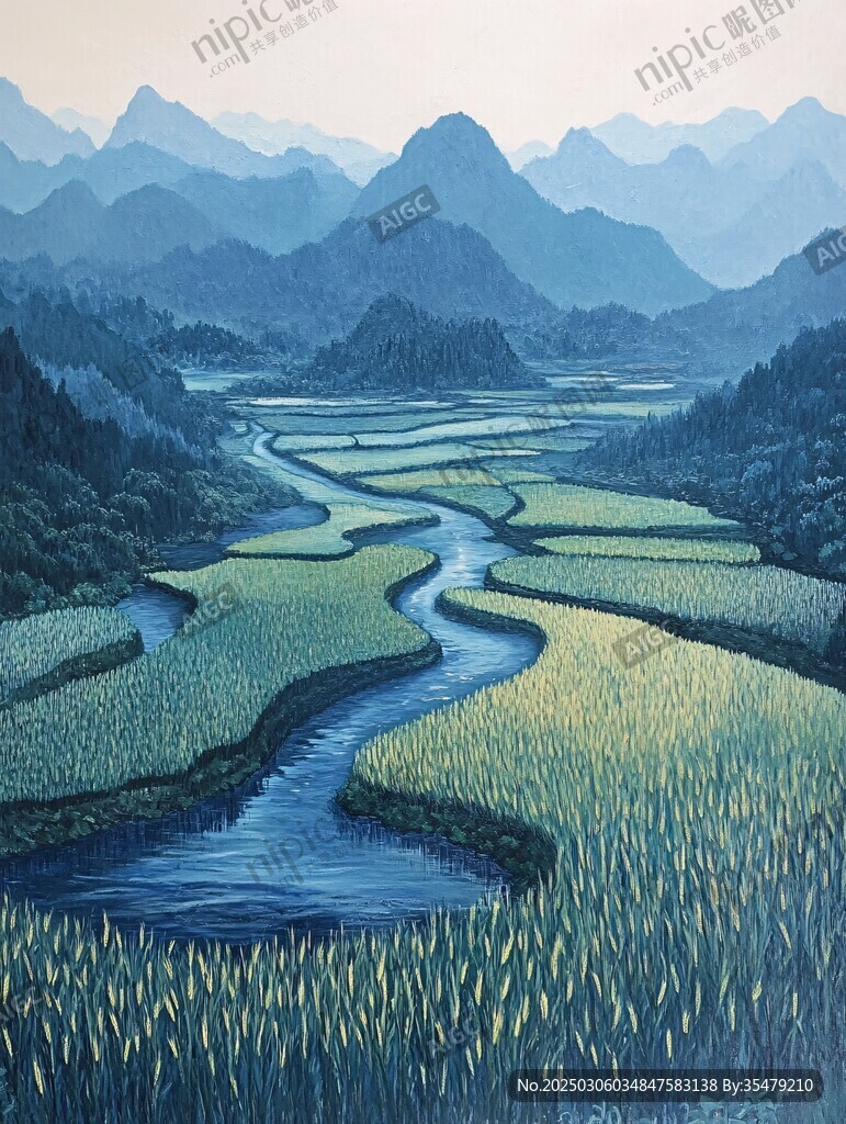 山谷中的蜿蜒河流