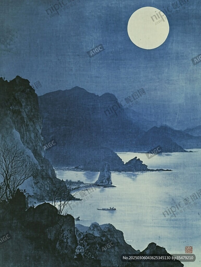 月下海山圖