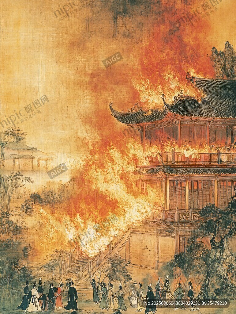 傳統(tǒng)東亞建筑遭火災(zāi)