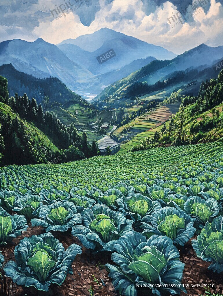山谷中的綠色農場
