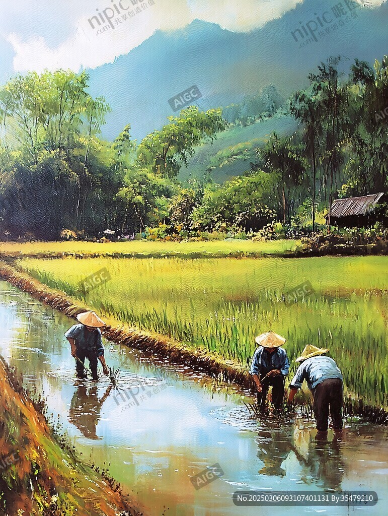 農(nóng)民在稻田里勞作