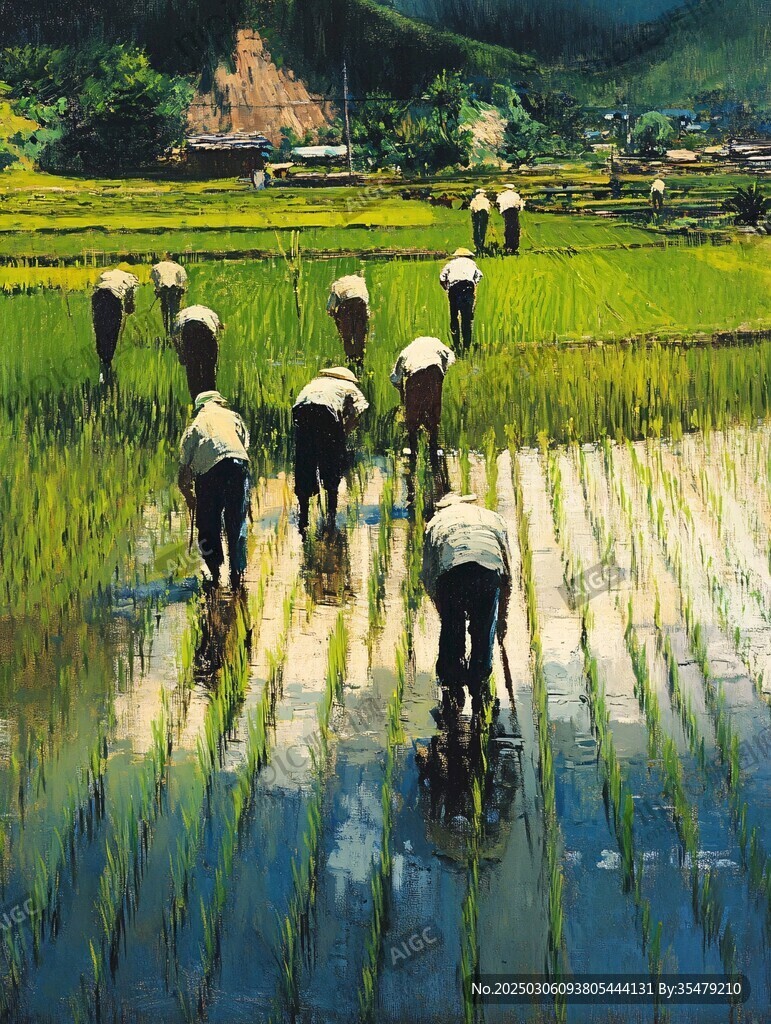 農(nóng)民在稻田里勞作