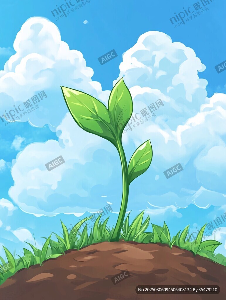 藍天下的綠芽生長