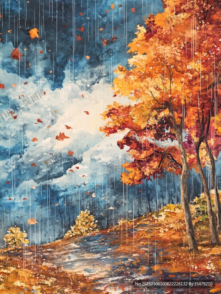 秋雨中的森林風(fēng)景