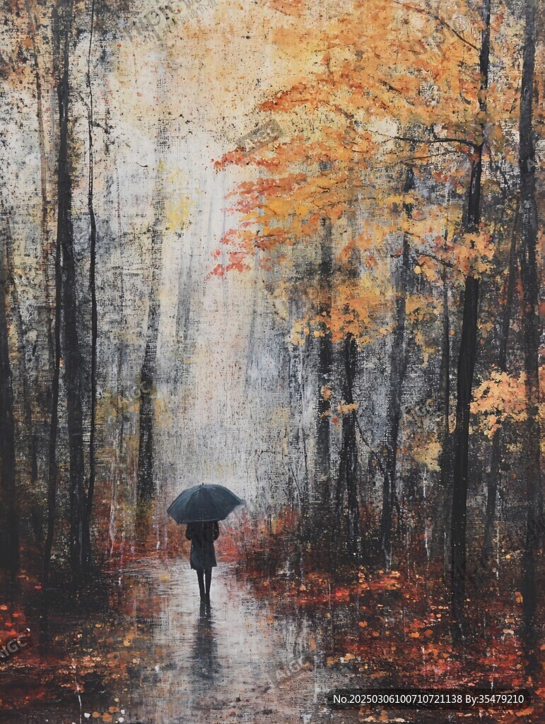 雨中的秋日漫步
