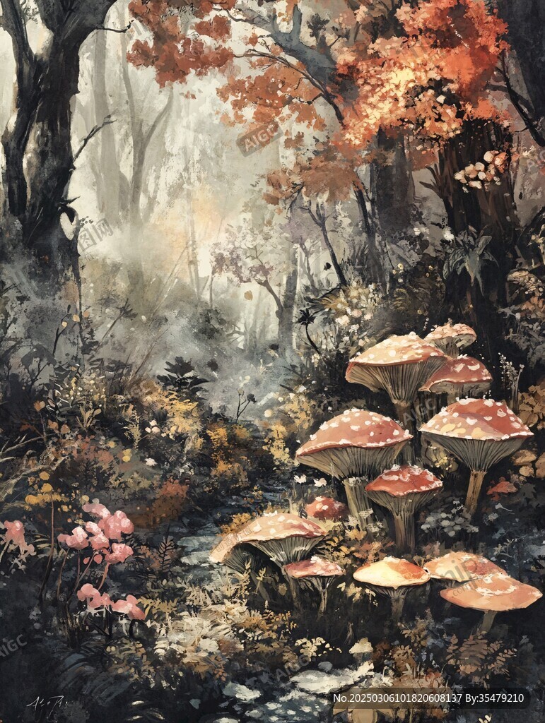 秋日森林的神秘蘑菇