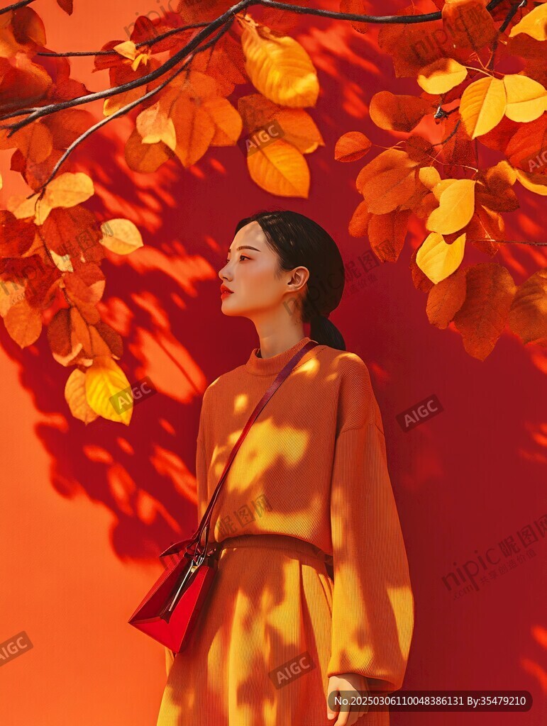 秋日暖陽下的時尚女子