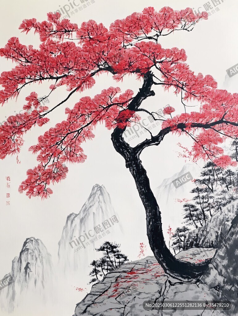 紅松高懸山巔上