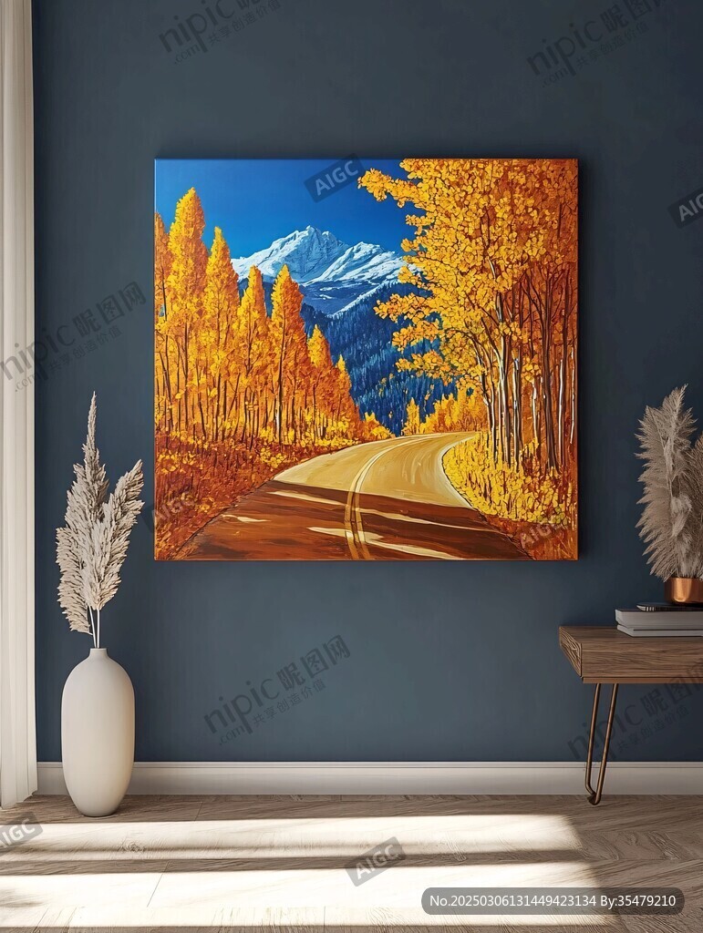 秋日山路風景畫