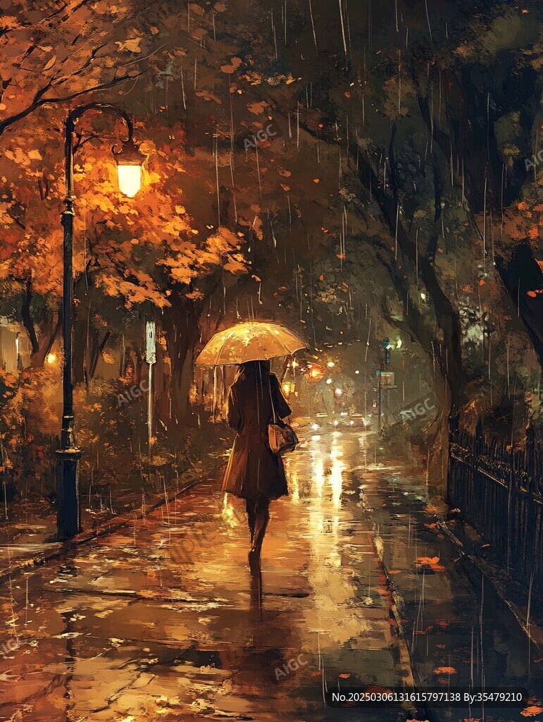 雨夜的秋日漫步