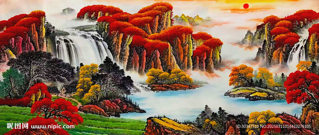聚寶盆鴻運當頭風景畫