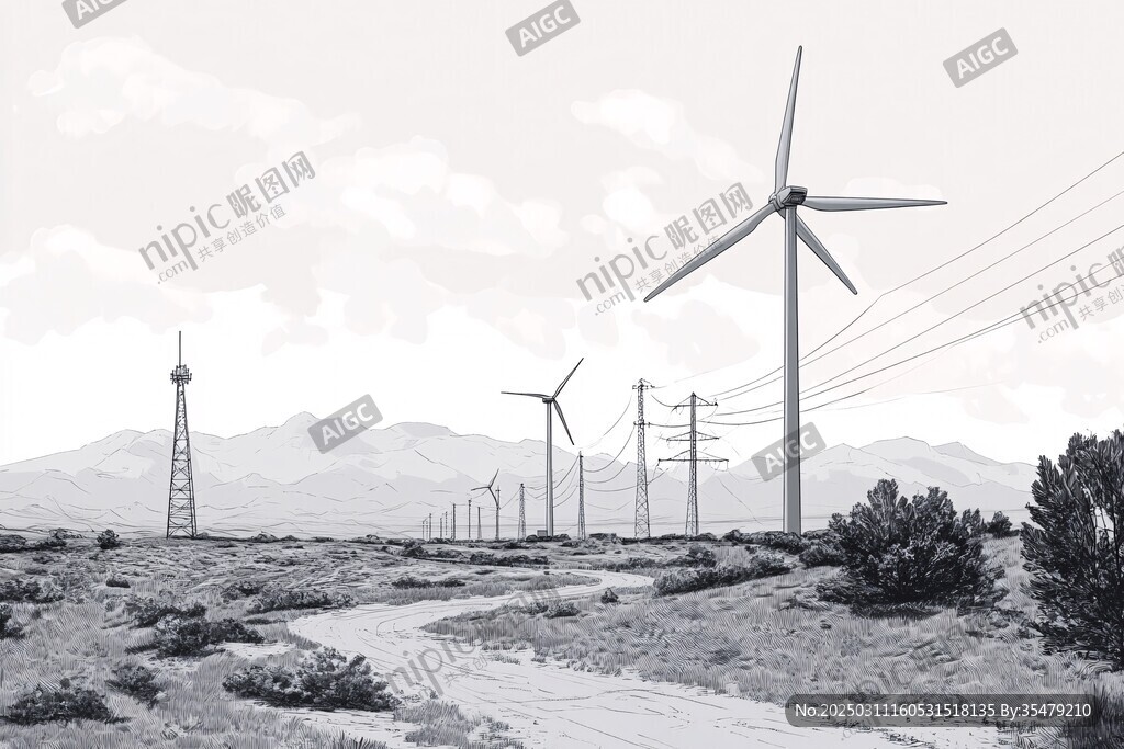 風力發電場與山脈的全景