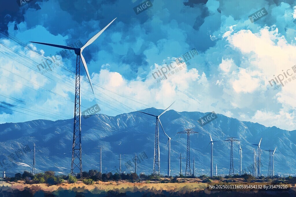 風(fēng)力發(fā)電場與山脈的畫卷