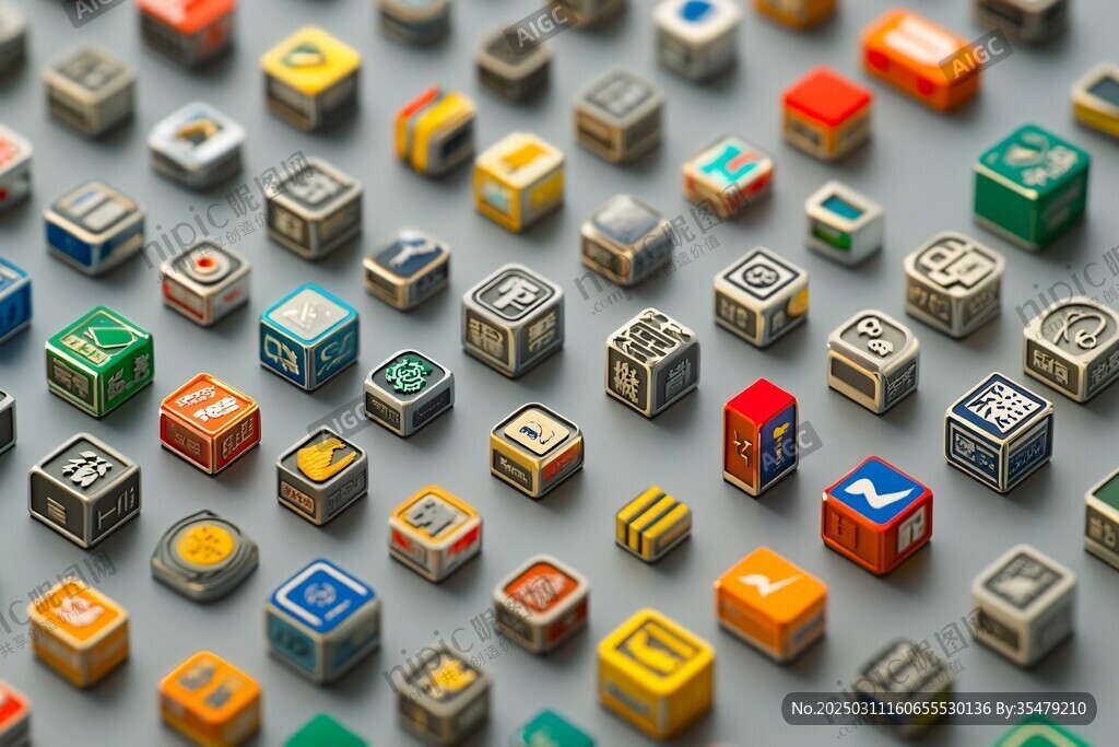3D 渲染的彩色方塊圖標(biāo)集合