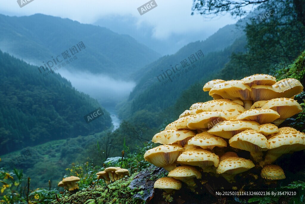山谷中的蘑菇群