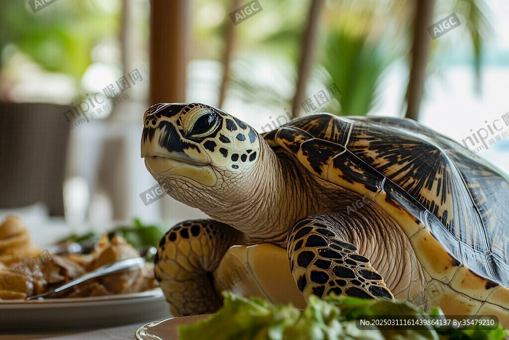 海龜與食物共享餐桌