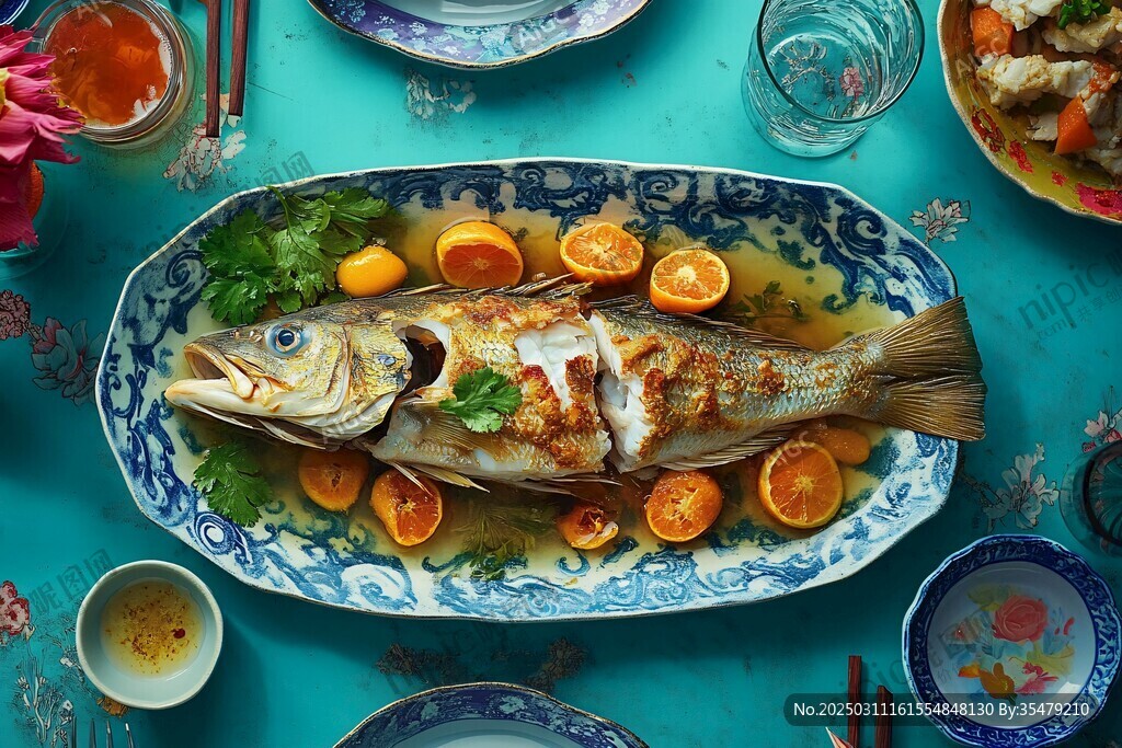 香煎魚(yú)配橙子和香菜