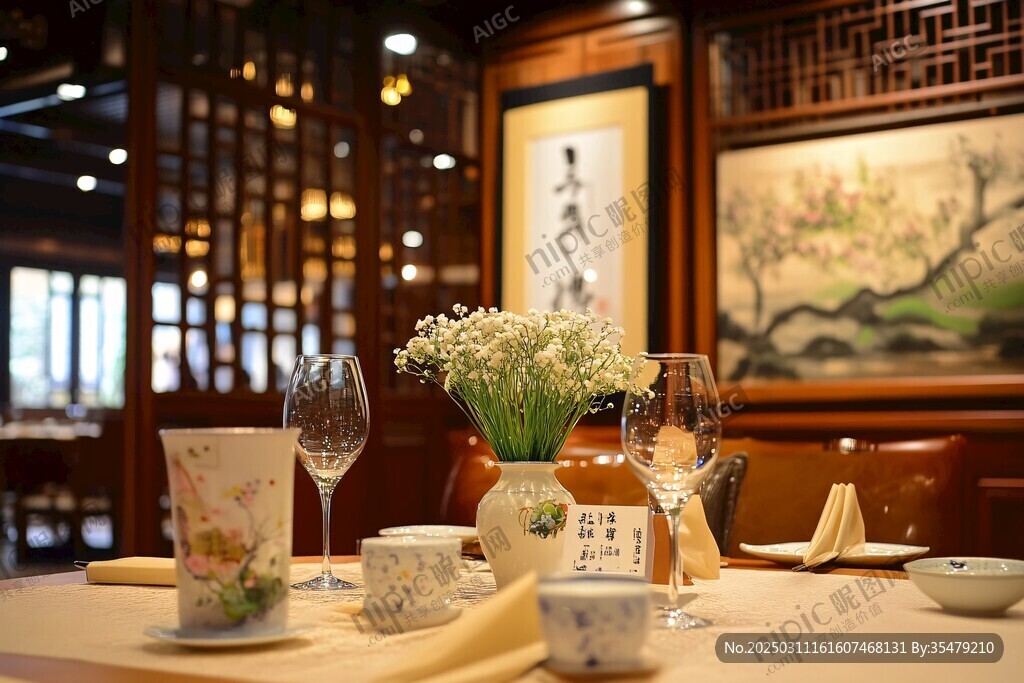 餐廳內的精致桌布擺設