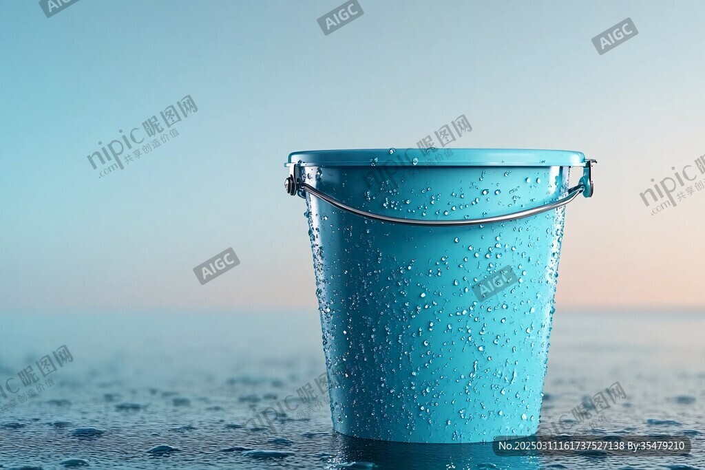 雨中的藍色水桶
