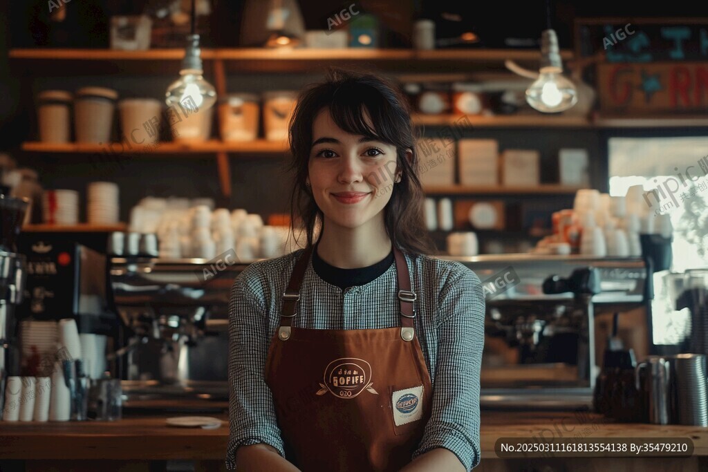 咖啡店里的微笑女咖啡師