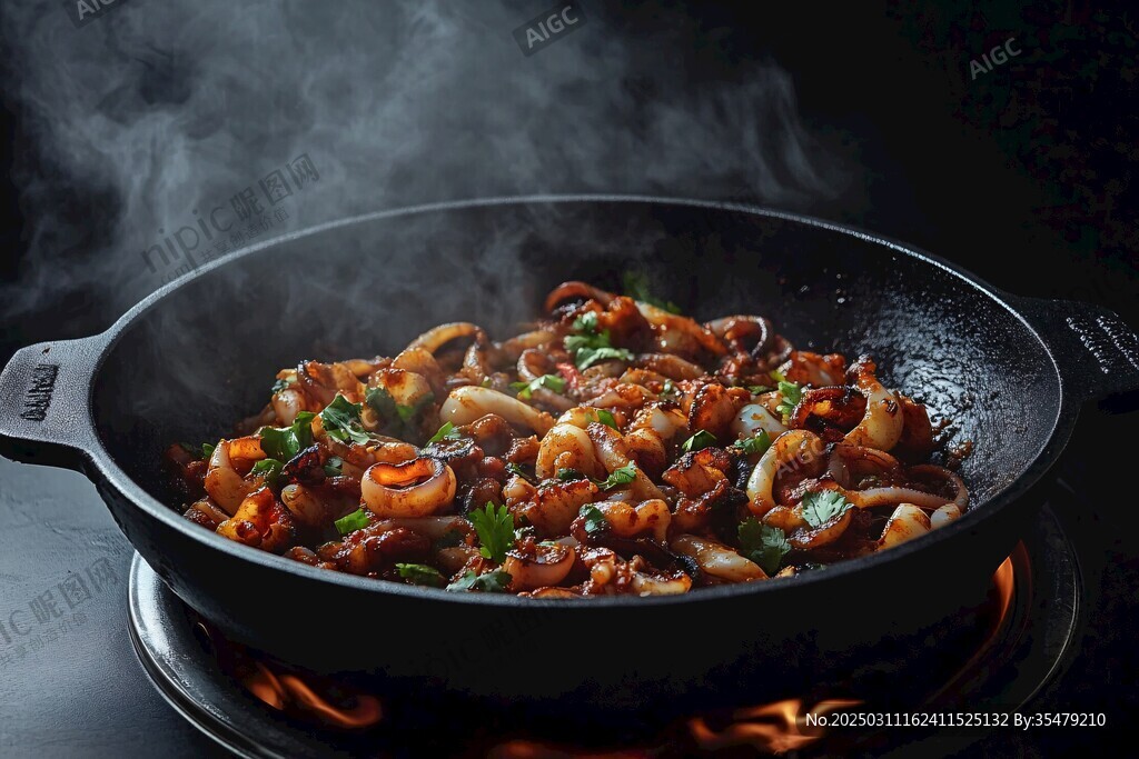 烤魷魚圈 鐵板燒 美味 蒸汽 香氣 烹飪 食物 廚房 烹飪技巧