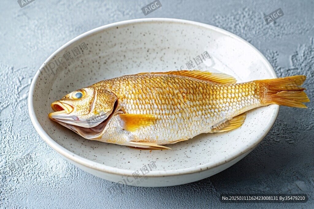 金黃色的魚在白色碗中