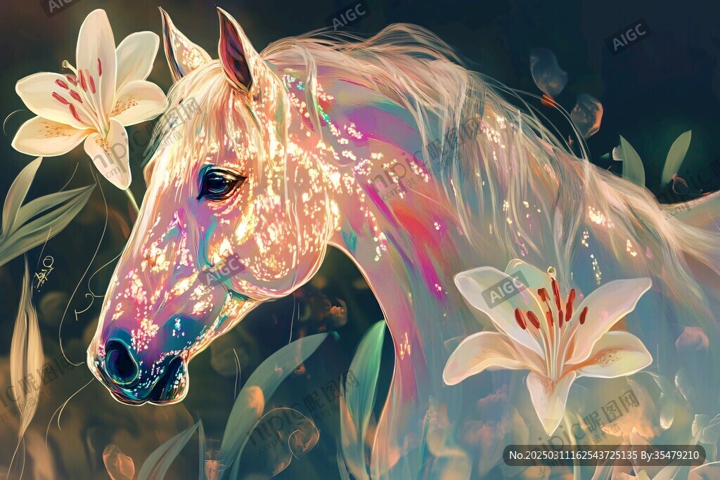 神秘馬與百合花的幻想