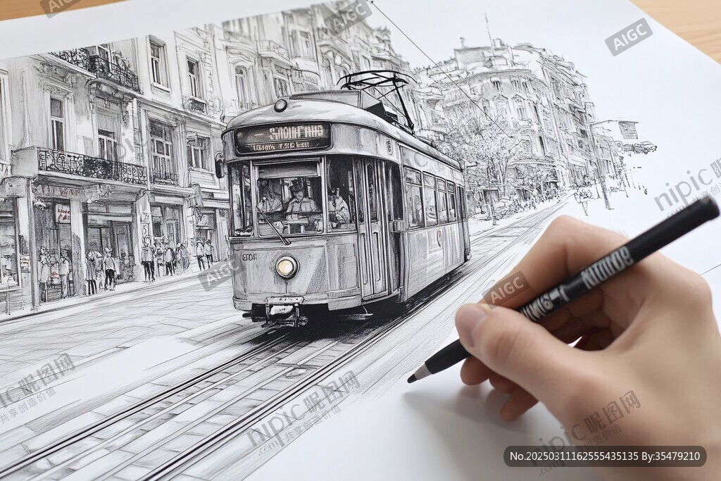 城市街道電車素描