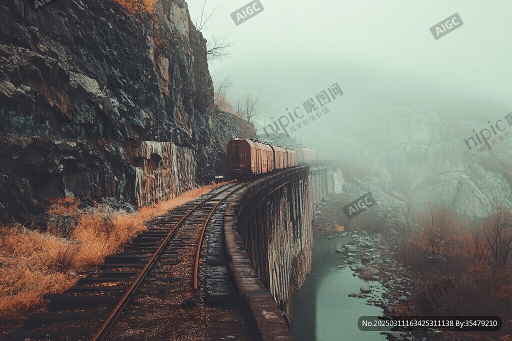 鐵路上的霧蒙蒙的秋天