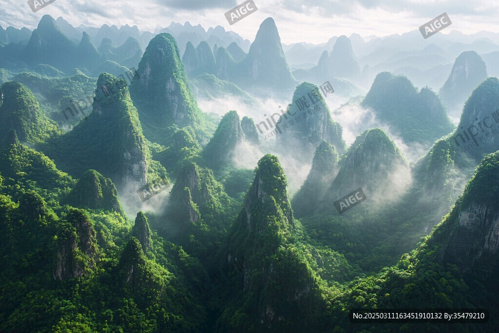 云霧繚繞的山脈風景