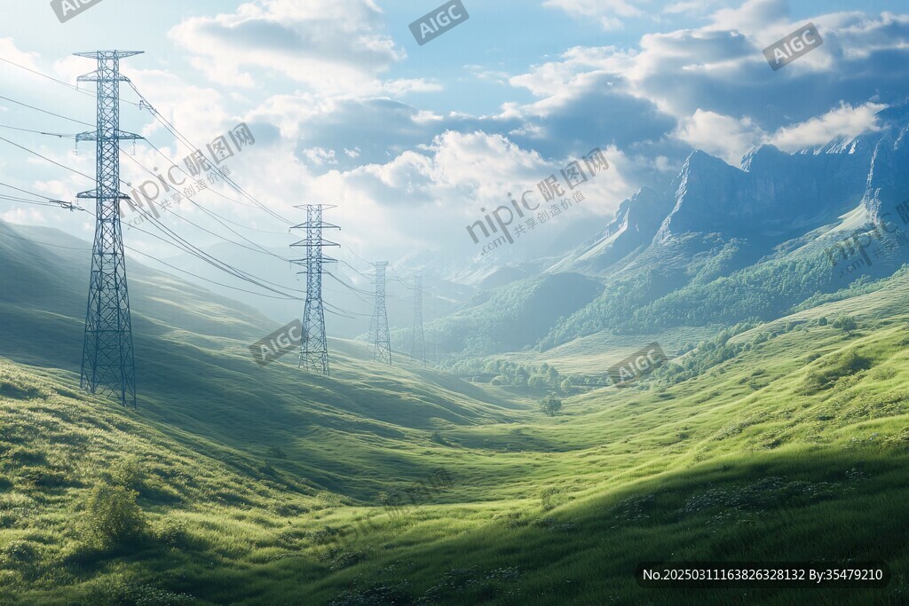 山谷中的電力傳輸線