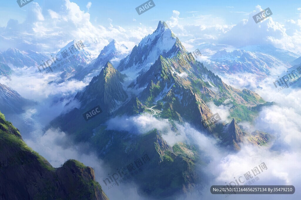 云霧繚繞的巍峨山脈