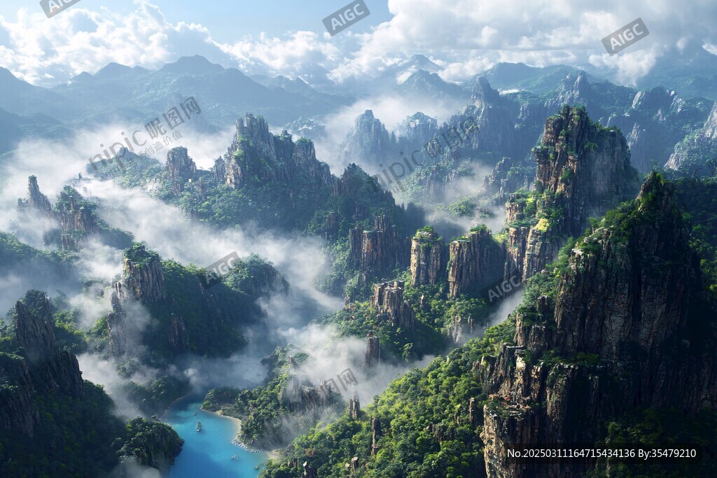 云霧繚繞的山脈風景