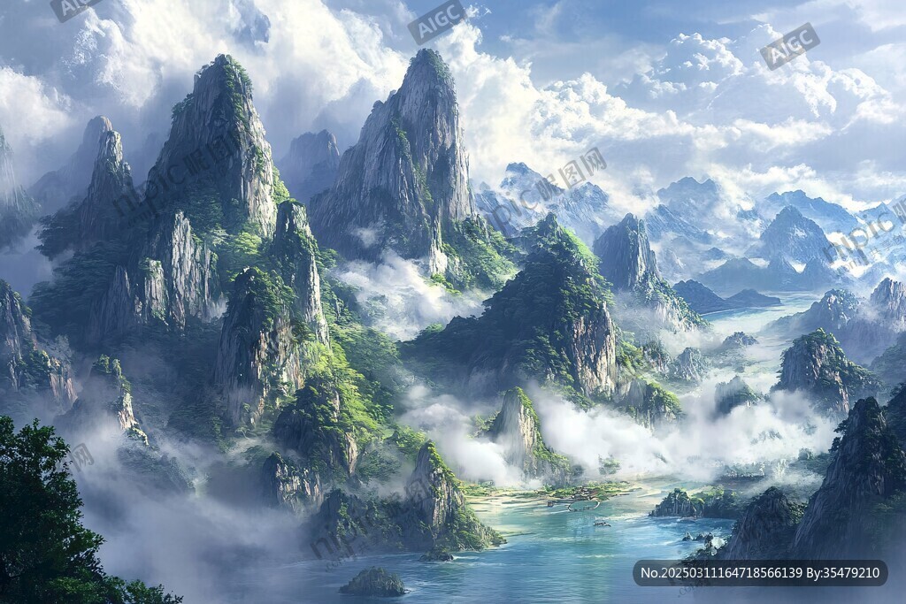 云霧繚繞的山水仙境