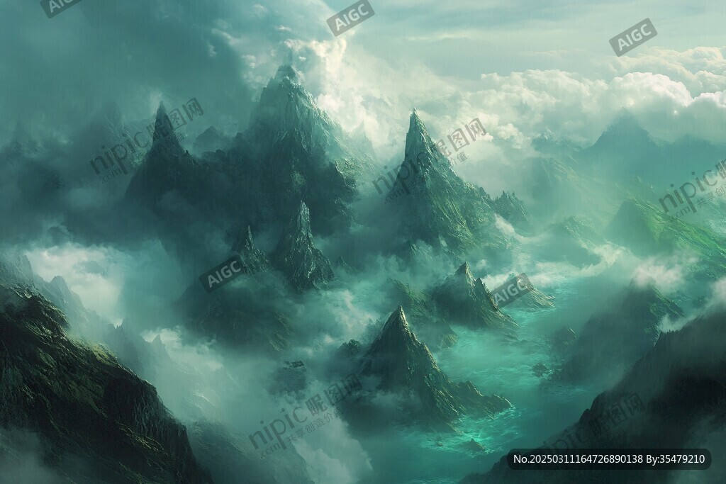 云霧繚繞的山脈風(fēng)景