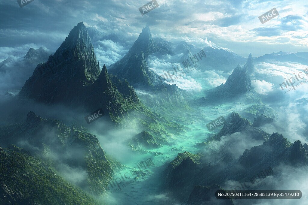 云霧繚繞的山脈風景