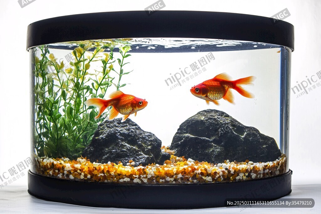 金魚(yú)在透明水族箱中游動(dòng)