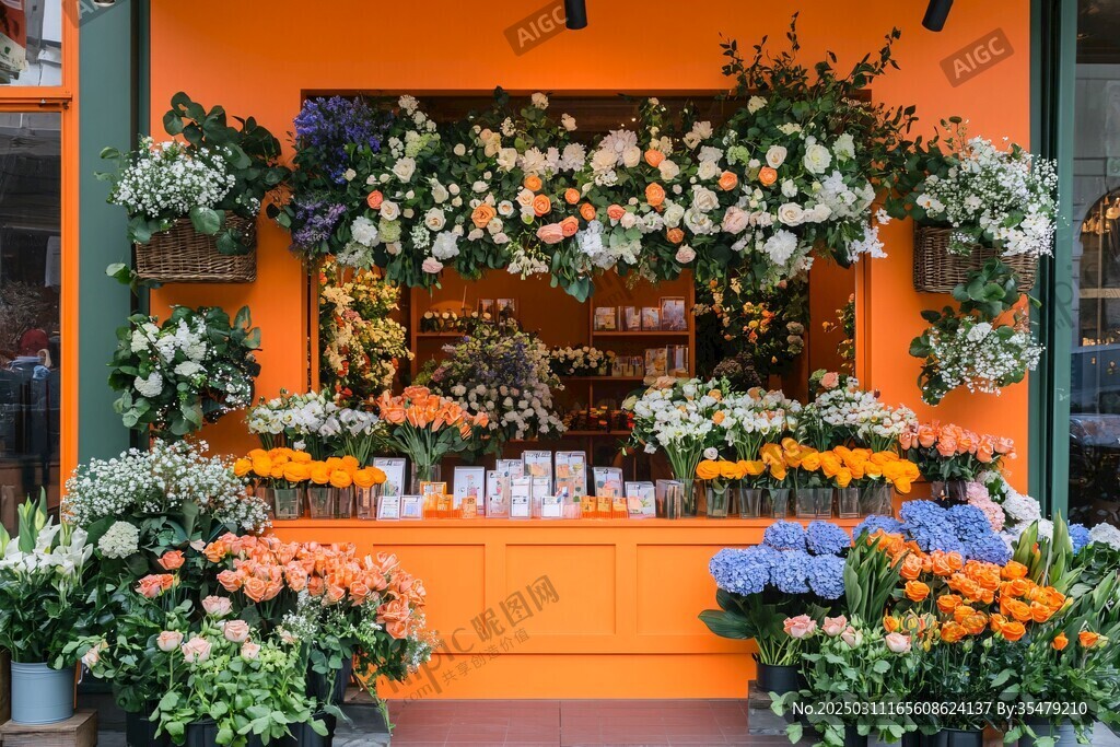 橙色花店 充滿活力的花卉展示