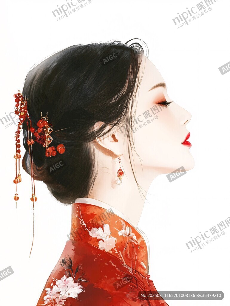 紅衣女子側(cè)面像