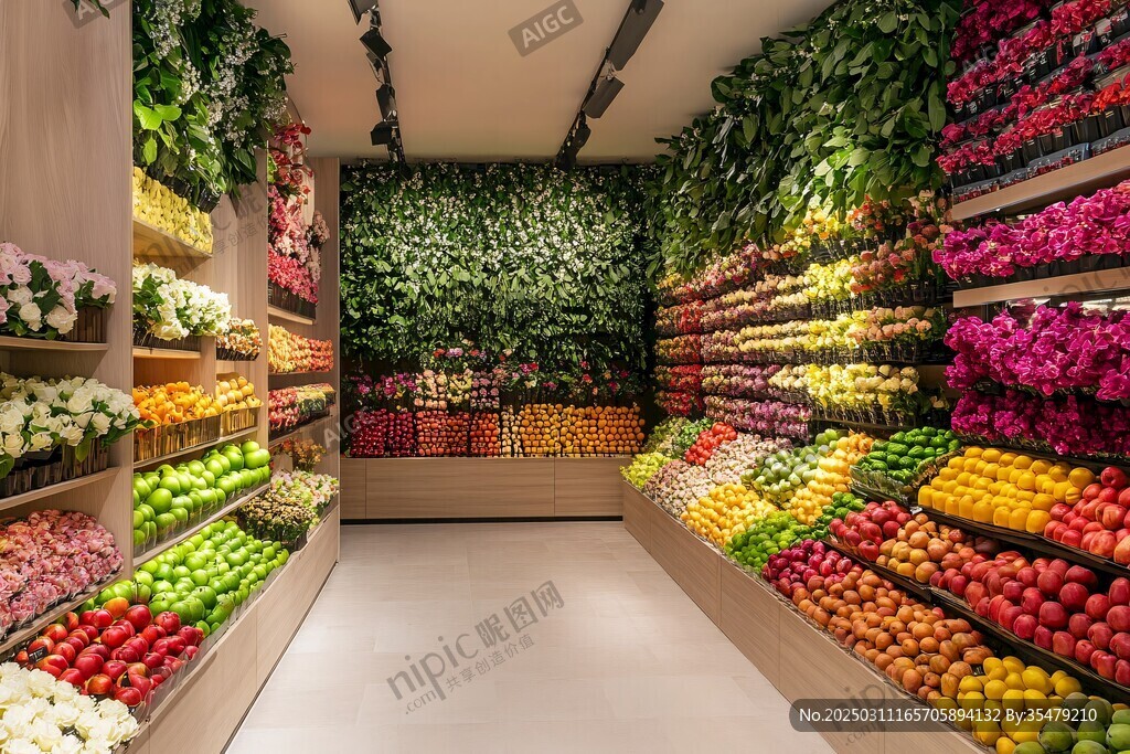 生機勃勃的水果和花卉展示