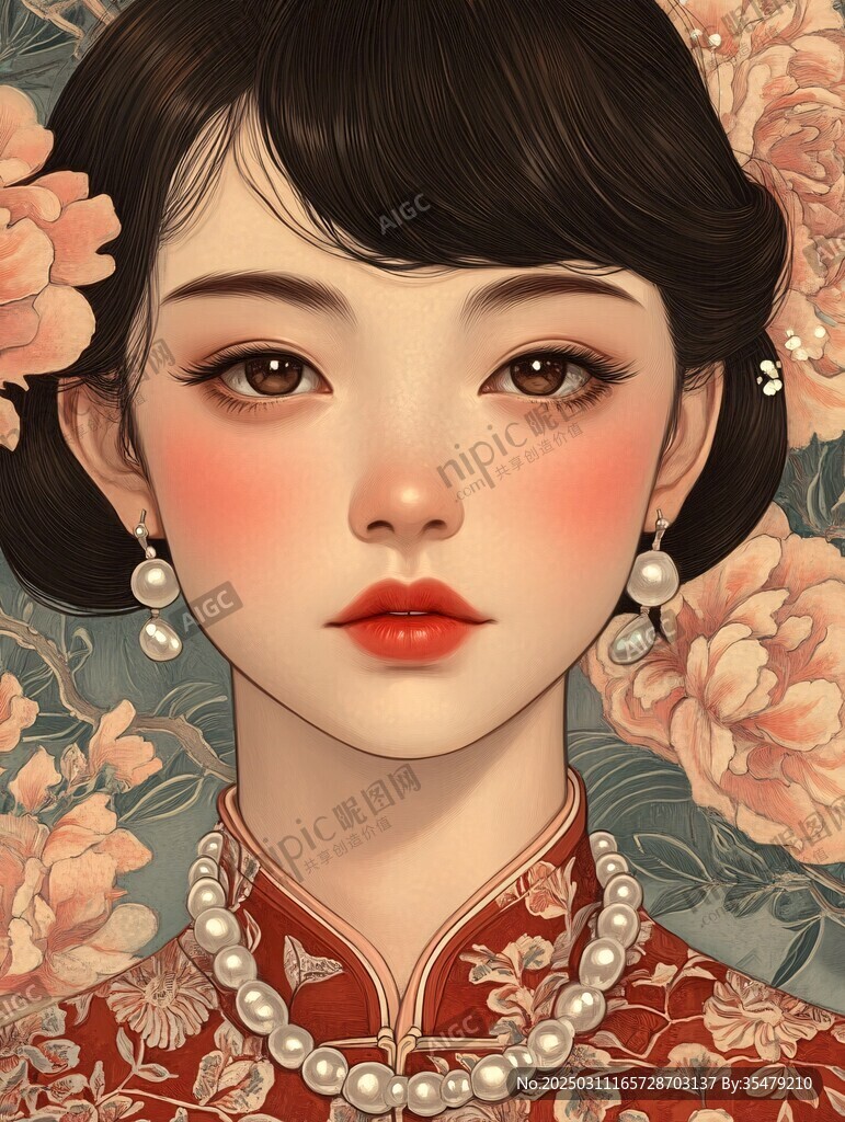 復古風中國風女孩插畫