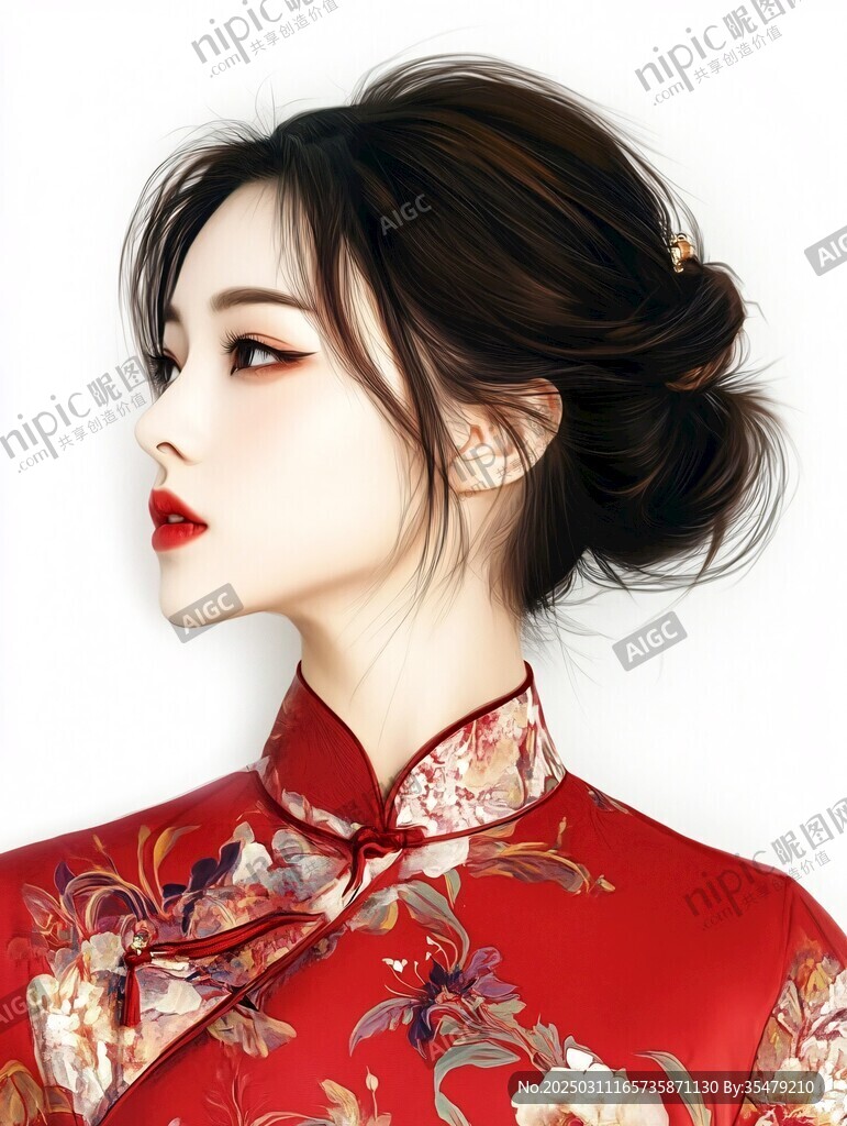 紅衣女子 盤發(fā)側(cè)臉