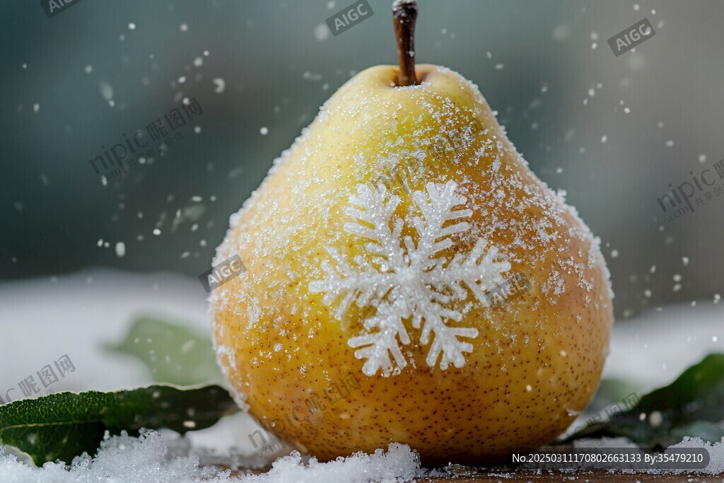 冬日里的甜蜜 雪花點綴的梨子