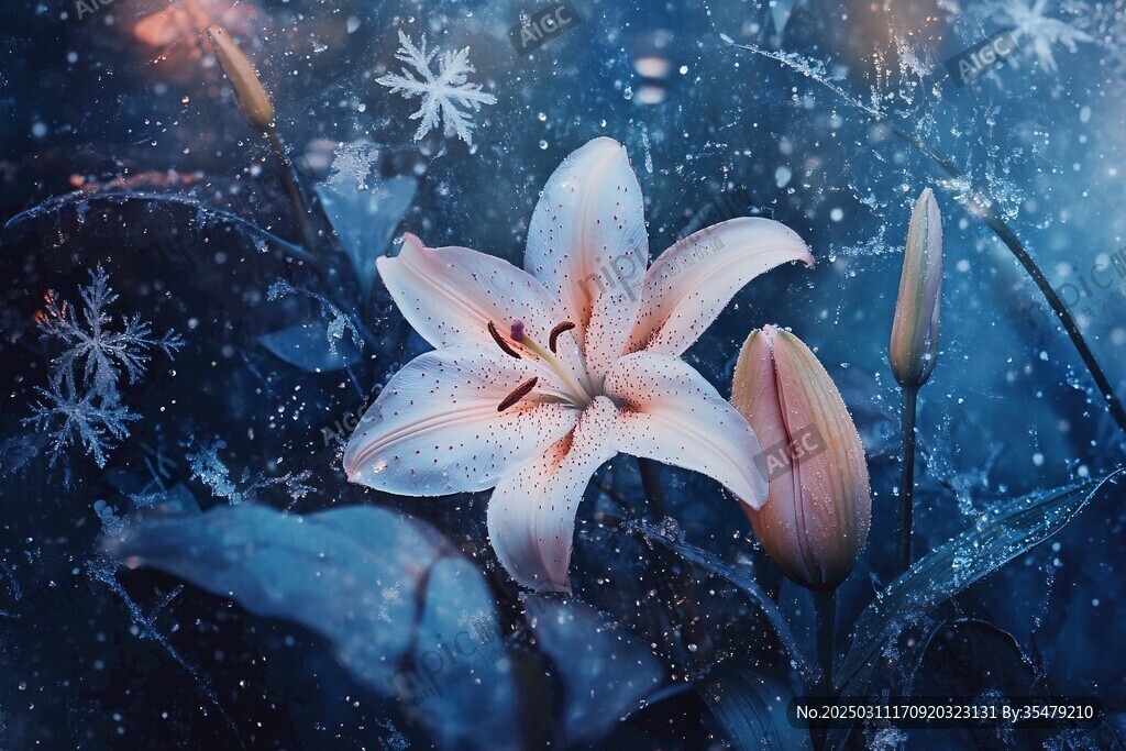 冰雪中的百合花