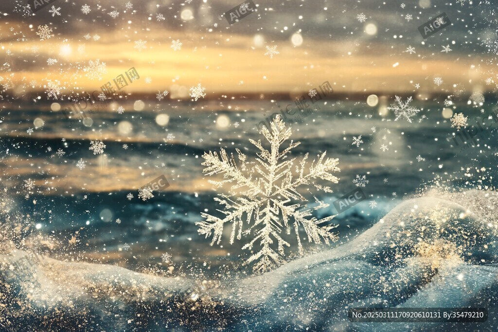 冬日海岸的雪景