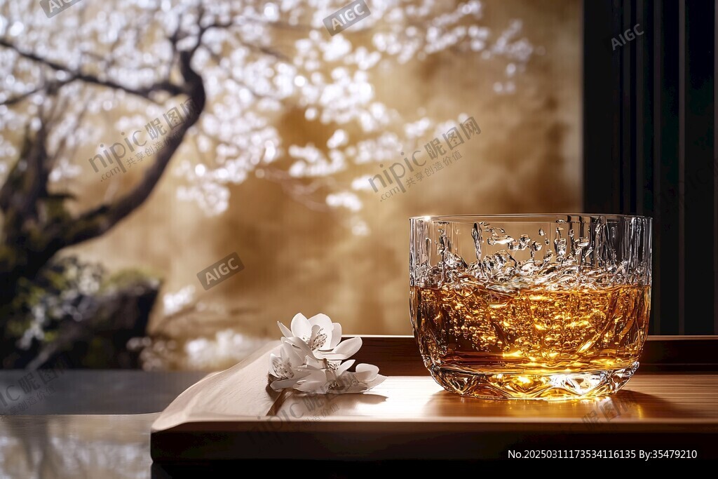 金黃威士忌 木托盤上的寧靜