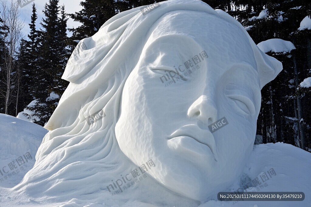 雪中人臉雕塑
