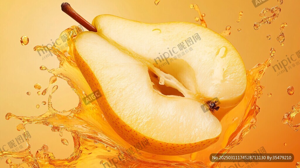 半顆梨與果汁的碰撞