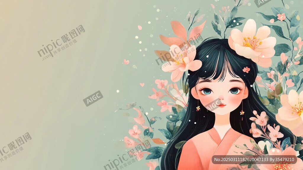 少女與花卉的寧靜之境