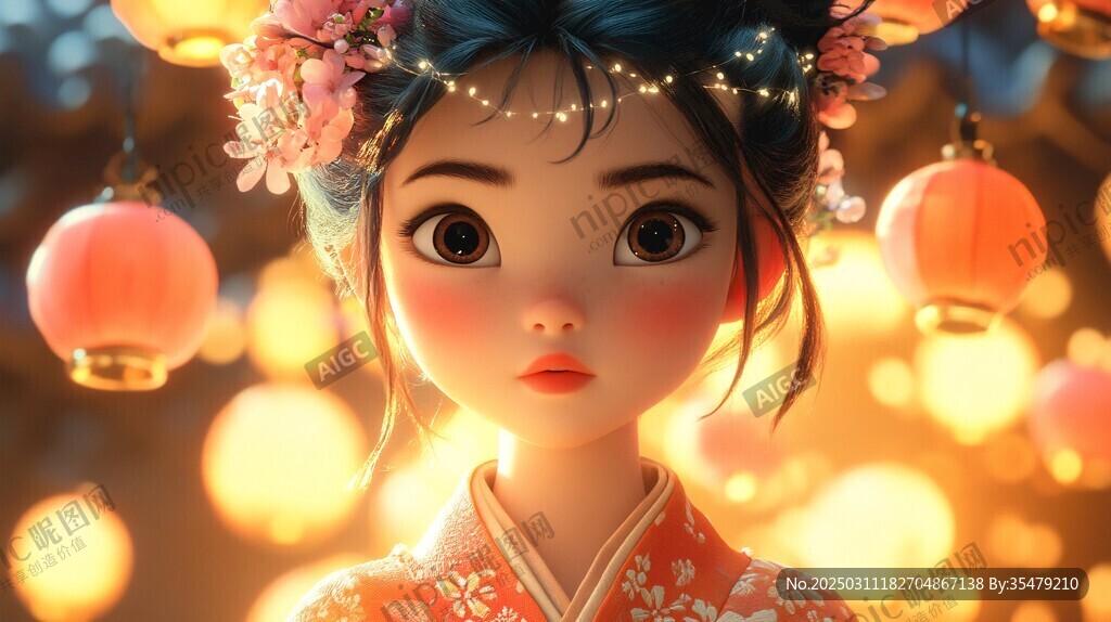 和服少女與燈籠